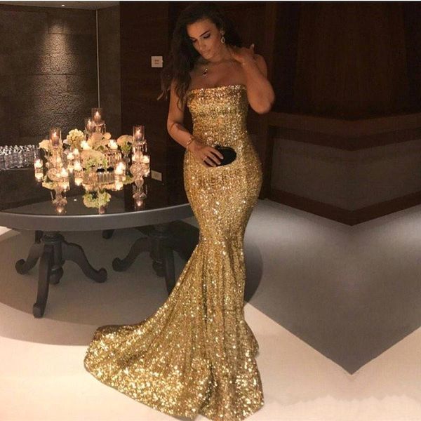 Elegant Sparkly Sexy Mermaid Prom Dresses Long Strapless Backless Gold Prom Dresses Silver Party Gowns Formal Dresses
Elegant Sparkly Sexy Mermaid Prom Dresses Long Strapless Backless Gold Prom Dresses Silver Party Gowns Formal Dresses
