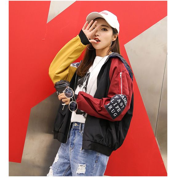 autumn long sleeve casual loose hit color harajuku stitching hooded jackets coat female bomber jacket women baseball coat, Black;brown
autumn long sleeve casual loose hit color harajuku stitching hooded jackets coat female bomber jacket women baseball coat, Black;brown