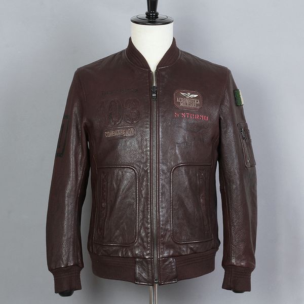 2018 fashion genuine leather jacket men brown cow leather flight jacket mens slim fit bomber baseball coat male, Black
2018 fashion genuine leather jacket men brown cow leather flight jacket mens slim fit bomber baseball coat male, Black