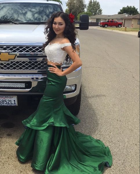 emerald green satin skirt mermaid prom dresses two pieces ivory lace appliques beaded girls graduation gowns off the shoulder prom gowns, Black
emerald green satin skirt mermaid prom dresses two pieces ivory lace appliques beaded girls graduation gowns off the shoulder prom gowns, Black