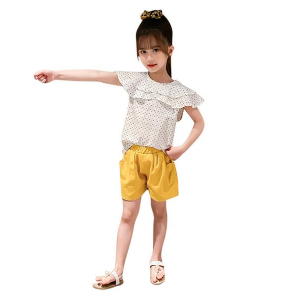 girls clothing suit dot printing sleeveless t-shirt/shorts ruffle turndown collar lace fashion casual style soft touch cotton, White
girls clothing suit dot printing sleeveless t-shirt/shorts ruffle turndown collar lace fashion casual style soft touch cotton, White