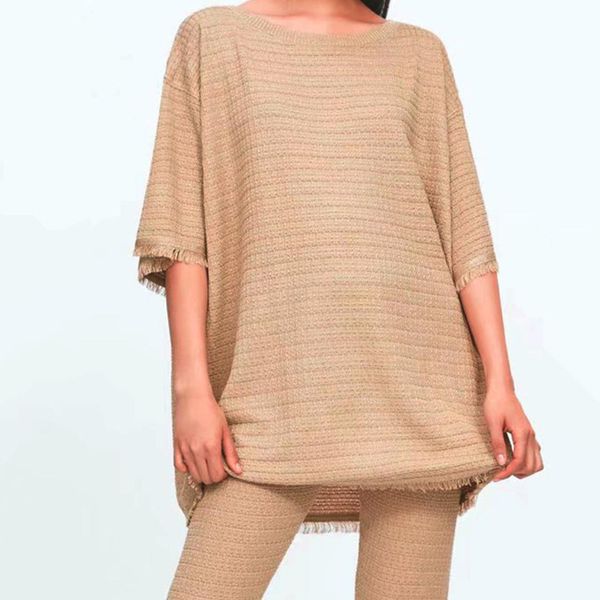 

autumn camel color knitted sweater women style o neck half sleeve tassels rough edge stylish casual loose femme, White;black