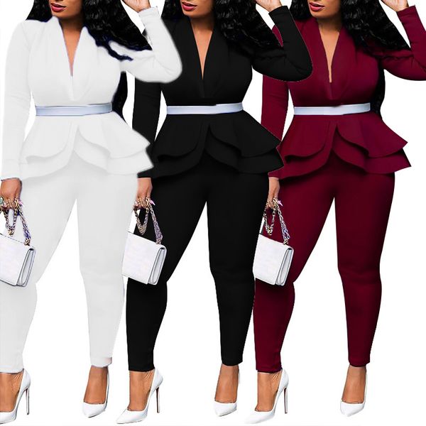 women's set tracksuit full sleeve ruffles blazers women pencil pants suit two piece set office lady outfit uniform, White;black
women's set tracksuit full sleeve ruffles blazers women pencil pants suit two piece set office lady outfit uniform, White;black