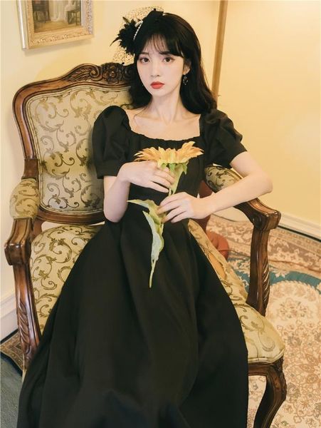 elegant vintage 90s dress summer puff sleeve square collar litter black party vacation a line long dress vestidos, Black;gray
elegant vintage 90s dress summer puff sleeve square collar litter black party vacation a line long dress vestidos, Black;gray