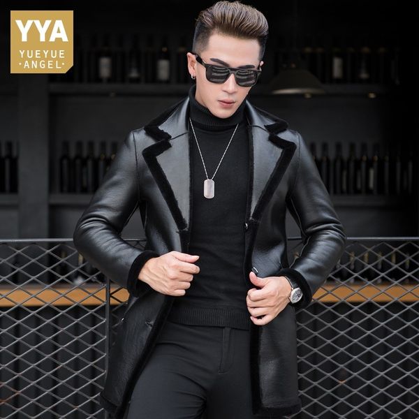 sheep shearing mens medium length outerwear coats winter thick slim double sided wear warm male leather jackets plus size m-4xl, Black
sheep shearing mens medium length outerwear coats winter thick slim double sided wear warm male leather jackets plus size m-4xl, Black
