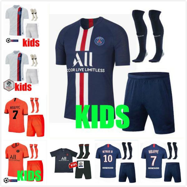 

2019 2020 p g and kid kit occer jer ey 19 20 mbappe verratti cavani di maria maillot de foot child pari kid football hirt kit, Black;yellow