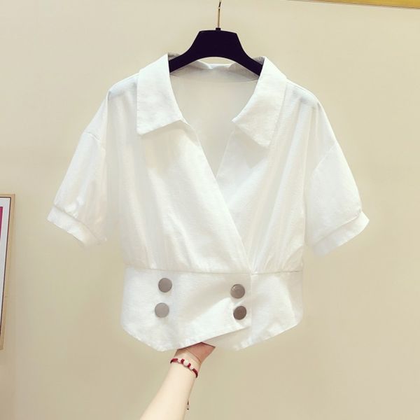 women's blouses & shirts double breast women blouse 2021 summer v-neck turn-down collar short-sleeved short high waist lady pulls outwe, White
women's blouses & shirts double breast women blouse 2021 summer v-neck turn-down collar short-sleeved short high waist lady pulls outwe, White