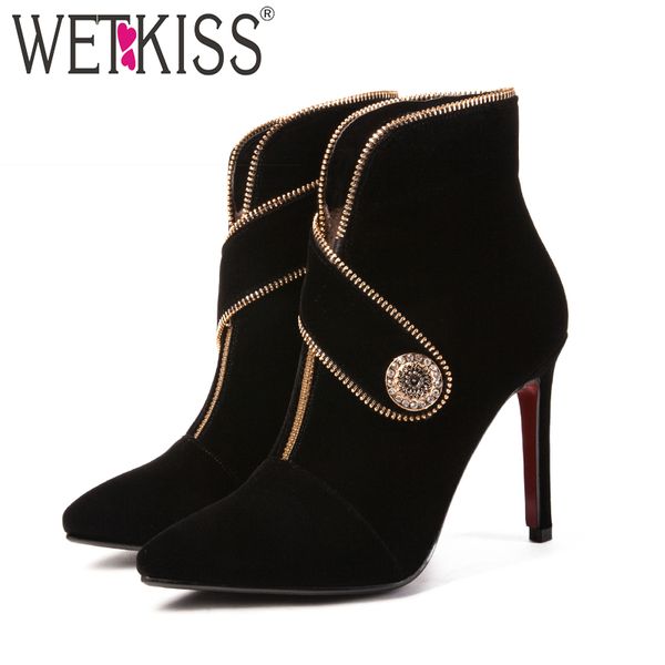 wetkiss new winter ankle women boots pointed toe flock footwear zip crystal female boot fashion wedding shoes women 2019 red, Black
wetkiss new winter ankle women boots pointed toe flock footwear zip crystal female boot fashion wedding shoes women 2019 red, Black