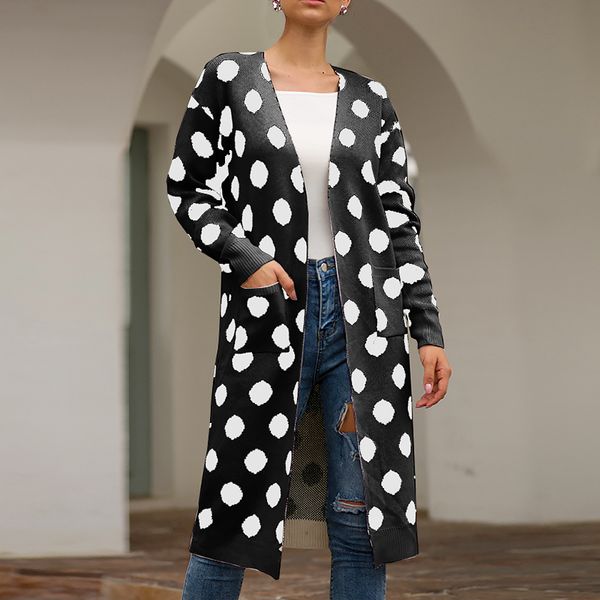new polka dot cardigans for women spring autumn long style outwear coat elegant knitted sweater pocket streetwear knitwear coat, White
new polka dot cardigans for women spring autumn long style outwear coat elegant knitted sweater pocket streetwear knitwear coat, White