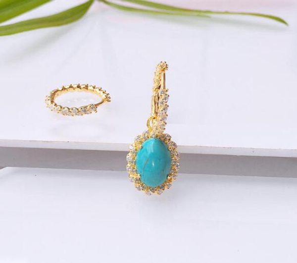 luxury jewelry s925 sterling silver turquoise high-grade inlaid diamonds gold earrings female long temperament personality earrings gift, Golden 
luxury jewelry s925 sterling silver turquoise high-grade inlaid diamonds gold earrings female long temperament personality earrings gift, Golden