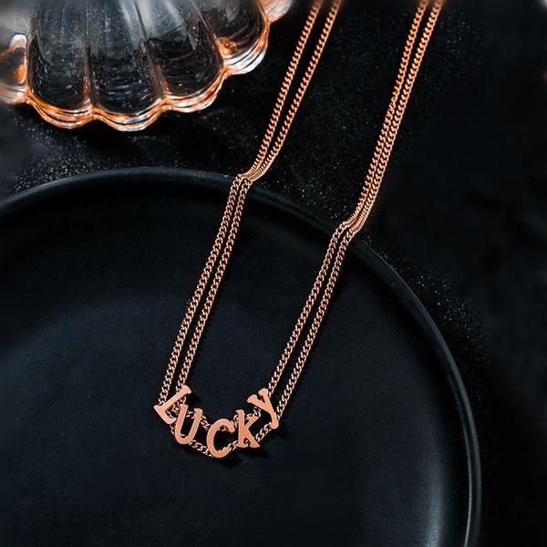 double layer letter necklace for women titainum stainless steel lucky necklace fashion choker neck jewelry, Golden;silver
double layer letter necklace for women titainum stainless steel lucky necklace fashion choker neck jewelry, Golden;silver