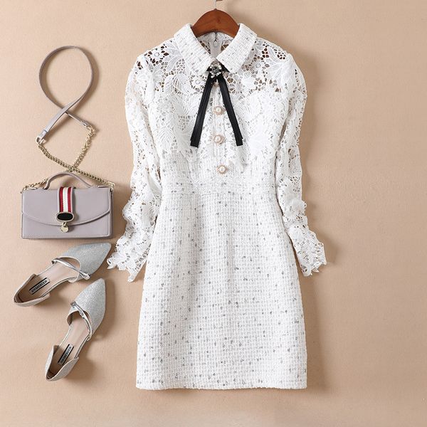 spring 2019 new women's elegant lace stitching tweed dress vestidos ladies long sleeve hollow out diamonds bow sweet mini dress, Black;gray
spring 2019 new women's elegant lace stitching tweed dress vestidos ladies long sleeve hollow out diamonds bow sweet mini dress, Black;gray