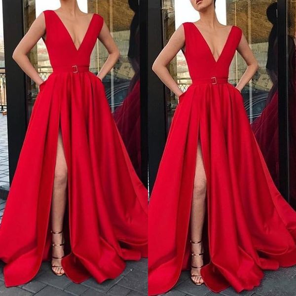 red muslim 2020 prom dresses a-line v-neck cap sleeves slit evening dresses dubai saudi arabic long elegant bridesmaid gown, Black
red muslim 2020 prom dresses a-line v-neck cap sleeves slit evening dresses dubai saudi arabic long elegant bridesmaid gown, Black