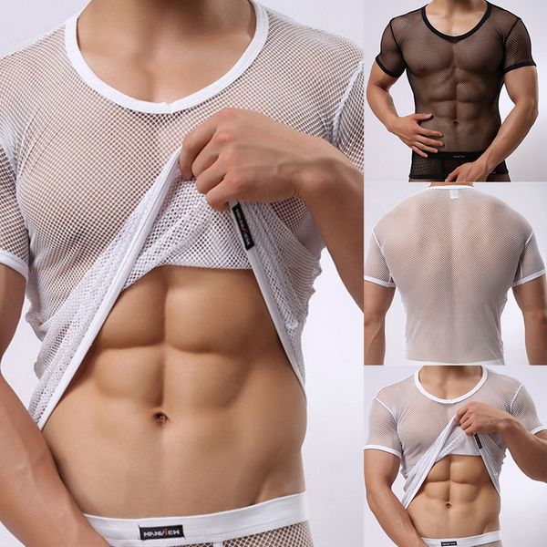 men's t shirt mesh see through hollow clubwear male short sleeve undershirt 2020, White;black
men's t shirt mesh see through hollow clubwear male short sleeve undershirt 2020, White;black
