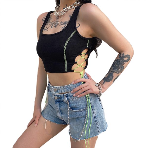 women's slim hollow vest contrasting color side cutout lace up sleeveless wide neck strap crop (s//l, White
women's slim hollow vest contrasting color side cutout lace up sleeveless wide neck strap crop (s//l, White