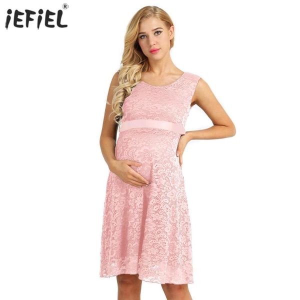 elegant floral lace women maternity dresses cocktail party fashion solid color sleeveless pregnancy dress with ribbon belt, White
elegant floral lace women maternity dresses cocktail party fashion solid color sleeveless pregnancy dress with ribbon belt, White