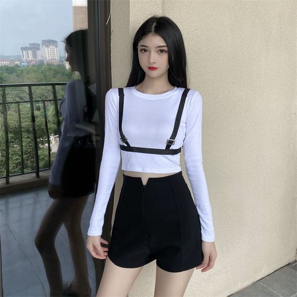 net red celebrity inspired fashion cool fake two high waist navel short slim bottoming long sleeve t-shirt female 2020 new style, White
net red celebrity inspired fashion cool fake two high waist navel short slim bottoming long sleeve t-shirt female 2020 new style, White