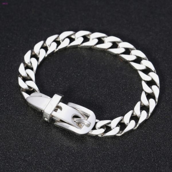 s925 sterling silver jewelry men and women lovers personality thai silver simple creativity belt buckle bracelet for men, Black
s925 sterling silver jewelry men and women lovers personality thai silver simple creativity belt buckle bracelet for men, Black