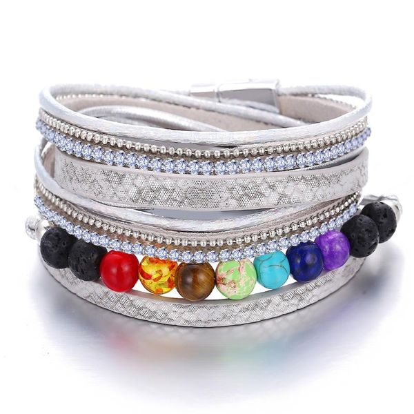 fashion european and american volcanic stone point drill multi-layer leather bracelet creative simple magnetic buckle bracelet, Golden;silver
fashion european and american volcanic stone point drill multi-layer leather bracelet creative simple magnetic buckle bracelet, Golden;silver