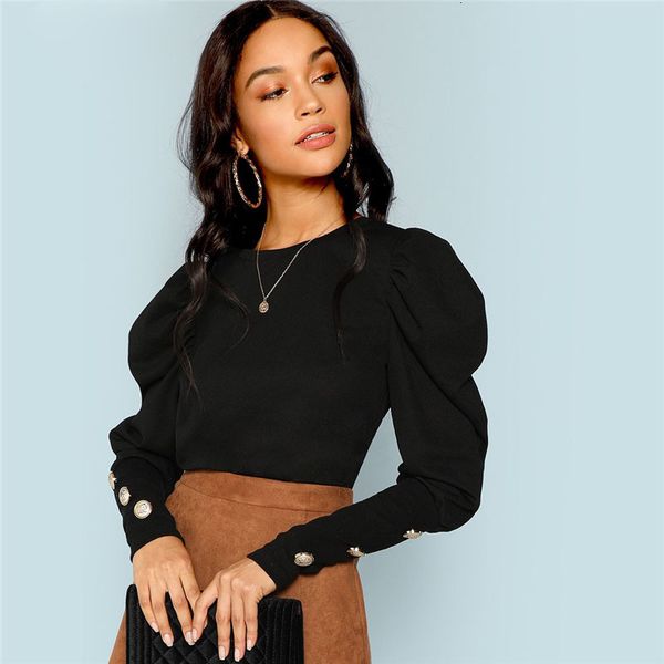 women tshirt womens black elegant office lady puff sleeve with button long sleeve solid autumn workwear women and t shirt, White
women tshirt womens black elegant office lady puff sleeve with button long sleeve solid autumn workwear women and t shirt, White