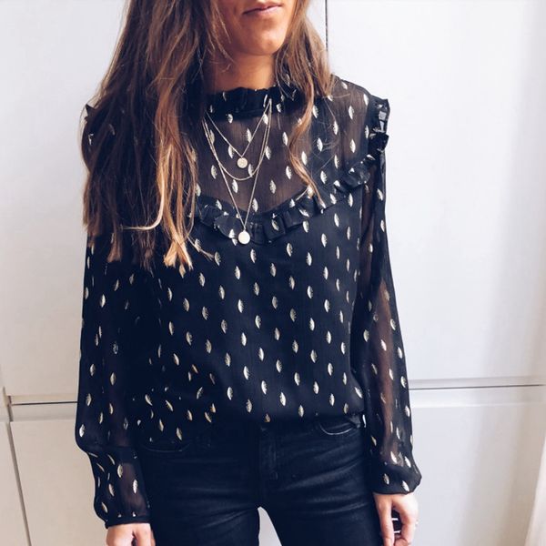 elegant women long sleeve see through ruffled high neck sequined shiny printed blouse casual shirt top, White
elegant women long sleeve see through ruffled high neck sequined shiny printed blouse casual shirt top, White