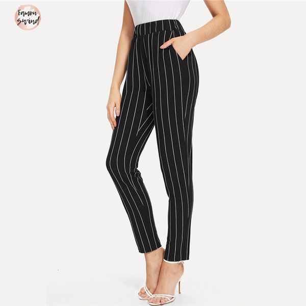 elastic waist pinstripe cigarette pants black mid waist tapered trousers women summer office carrot ladies pants, Black;white
elastic waist pinstripe cigarette pants black mid waist tapered trousers women summer office carrot ladies pants, Black;white