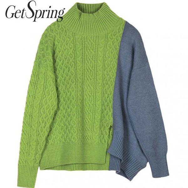 getspring women sweater denim patchwork irregular standing collar women sweaters color matching asymmetry winter knitting, White;black
getspring women sweater denim patchwork irregular standing collar women sweaters color matching asymmetry winter knitting, White;black