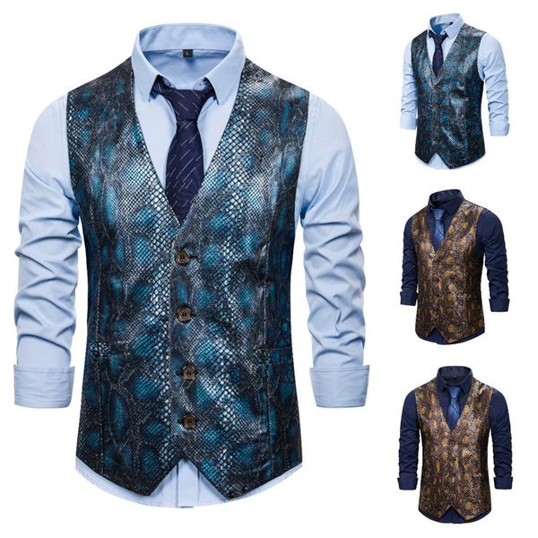 men's brand new creative fashion personality business python printing business casual vest mens vest men suit, Black;white
men's brand new creative fashion personality business python printing business casual vest mens vest men suit, Black;white