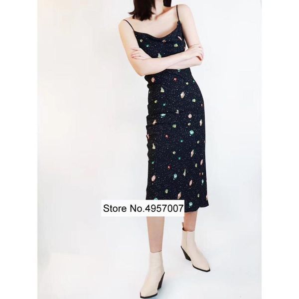 elfbop ladies universe starry sky printed midi dress with strap, Black;gray