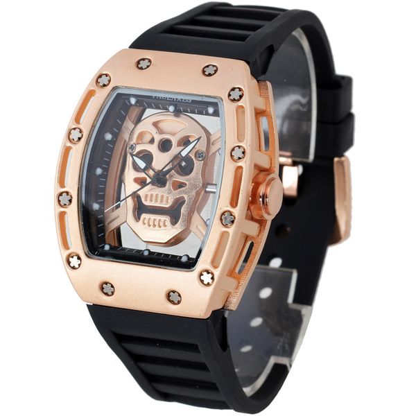 men luxury japan quartz simple sports rose gold silver black case rubber strap skeleton skull tonneau transparent watch, Slivery;brown
men luxury japan quartz simple sports rose gold silver black case rubber strap skeleton skull tonneau transparent watch, Slivery;brown