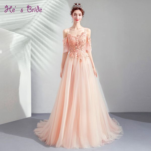 he's bride pink sweet a-line slim evening gowns for women appliques sweep train dress party formal evening vestido de novia, White;black
he's bride pink sweet a-line slim evening gowns for women appliques sweep train dress party formal evening vestido de novia, White;black
