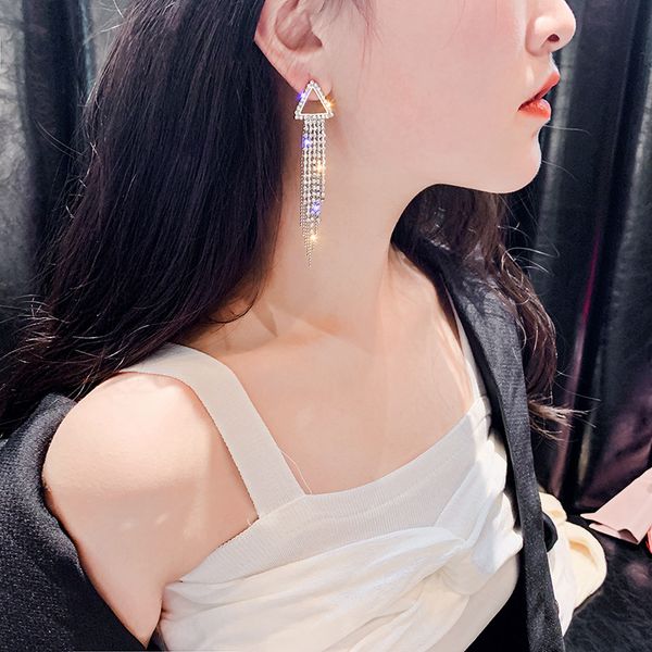 s925 sterling silver needle crystal long pendant tassel triangle dangle earrings for women girls fashion jewelry, Golden;silver
s925 sterling silver needle crystal long pendant tassel triangle dangle earrings for women girls fashion jewelry, Golden;silver