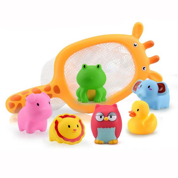 

7pcs/sets fishing toys network bag pick up duck&fish kids toy swimming classes summer play water bath doll water spray bath toys