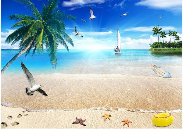 sea landscape painting tv background wall modern living room wallpapers