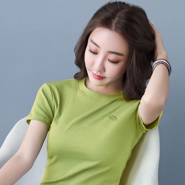 2020 short-sleeved multi-color embroidery small lips t-shirt simple slim large size high-elastic short-sleeved t-shirt female, White
2020 short-sleeved multi-color embroidery small lips t-shirt simple slim large size high-elastic short-sleeved t-shirt female, White