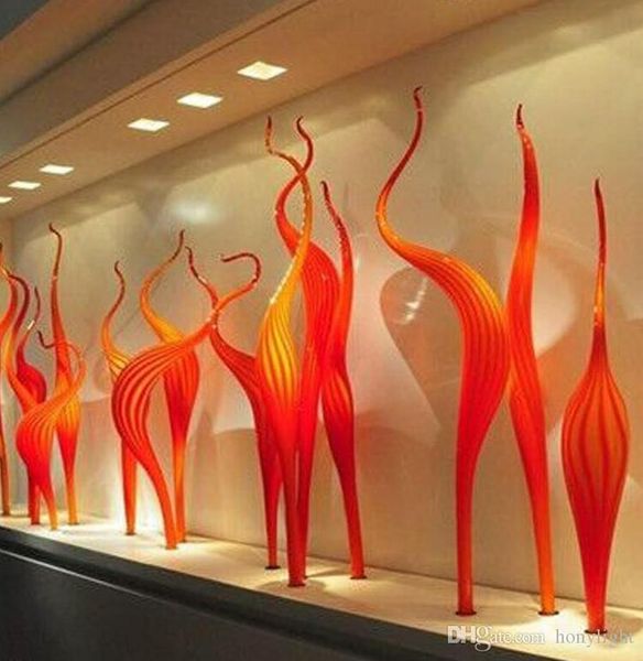 Hand Blown Glass Reed Floor Lamp Orange Murano Glass Sculpture Modern Decor 100% Mouth Blown Glass Sculpture For Party Garden