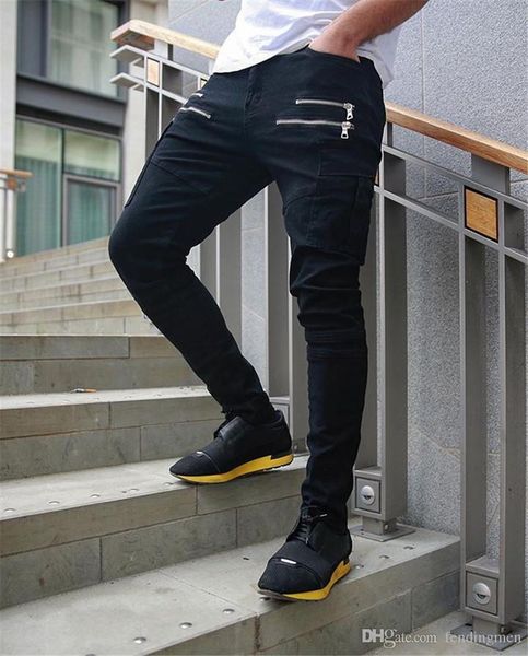 casual mens cargo pants fashion designer solid color slim trousers multi pocket and zipper mid waist men pants, Black 
casual mens cargo pants fashion designer solid color slim trousers multi pocket and zipper mid waist men pants, Black