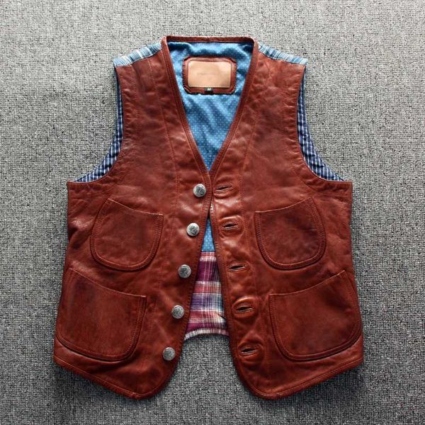 men's genuine leather vest vintage western cowboy waistcoat sheepskin sleeveless leather jackets cloth back high quality, Black;white
men's genuine leather vest vintage western cowboy waistcoat sheepskin sleeveless leather jackets cloth back high quality, Black;white