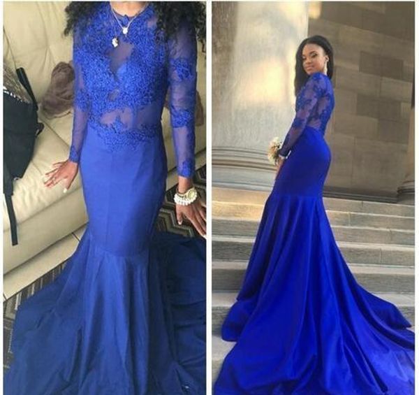 o-neck long sleeve party dresses lace appliques sweep train mermaid prom dresses zipper up back royal blue prom dresses, Black
o-neck long sleeve party dresses lace appliques sweep train mermaid prom dresses zipper up back royal blue prom dresses, Black