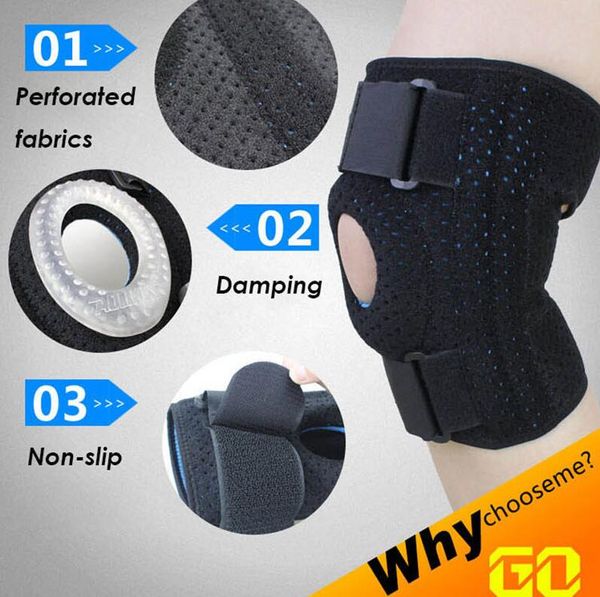 

adjustable sports leg 2 spring bars black knee support brace protector pads sleeve cap patella guard, Black;gray