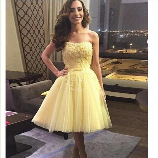 stylish yellow homecoming dresses strapless appliques beads knee length cocktail gowns charming special occasion dresses modern vestido, Red
stylish yellow homecoming dresses strapless appliques beads knee length cocktail gowns charming special occasion dresses modern vestido, Red