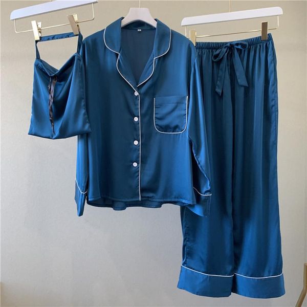 2020 new women spring and summer thin ice silk home service long sleeve silk two-piece suit wave korean version of pajamas, Black;red
2020 new women spring and summer thin ice silk home service long sleeve silk two-piece suit wave korean version of pajamas, Black;red