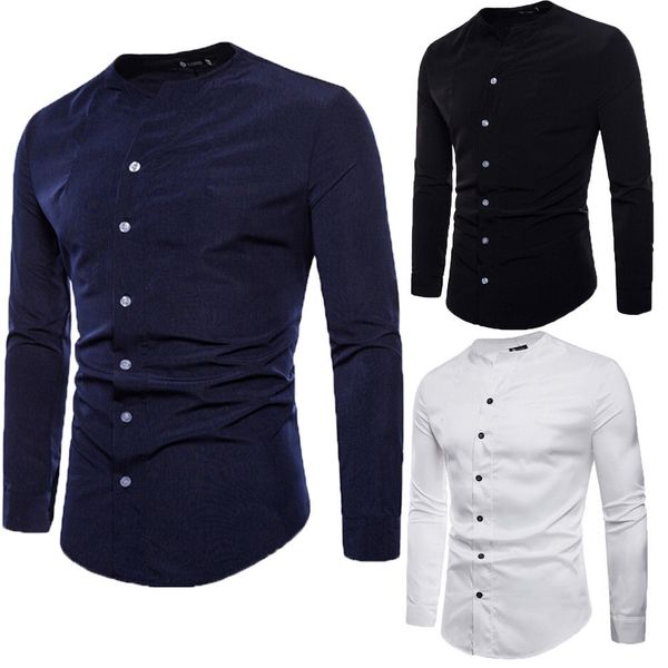 2019 new style fashion men fitness party dress shirt collarless long sleeve buttons cotton causal top, White;black
2019 new style fashion men fitness party dress shirt collarless long sleeve buttons cotton causal top, White;black