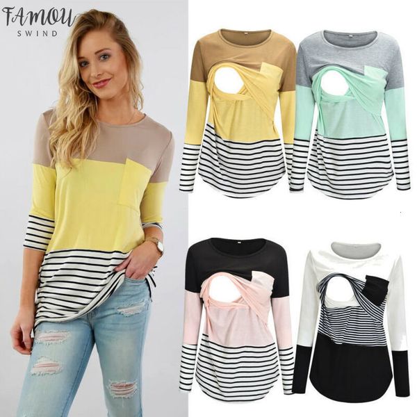 2020 ladies womens pregnant maternity nursing mom breastfeeding long sleeve stripe splicing t shirt top, White
2020 ladies womens pregnant maternity nursing mom breastfeeding long sleeve stripe splicing t shirt top, White