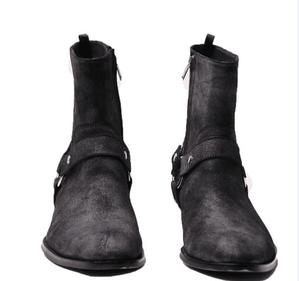 real picture high england wax suede genuine leather vintage luxury ankle strap s lp wyatt persional fashion men boots, Black
real picture high england wax suede genuine leather vintage luxury ankle strap s lp wyatt persional fashion men boots, Black