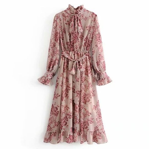 woman clothes designer dresses 2019 pink flower print long sleeve dress with sashes women vintage tide bow collar ruffles hem dresses, Black;gray
woman clothes designer dresses 2019 pink flower print long sleeve dress with sashes women vintage tide bow collar ruffles hem dresses, Black;gray