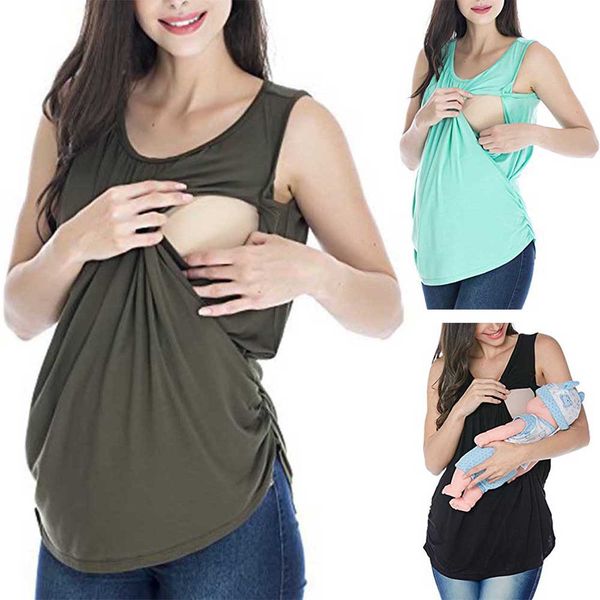 2019 women's maternity nursing sleeveless breastfeeding clothes t shirt solid casual polyester clothes for pregnant women, White
2019 women's maternity nursing sleeveless breastfeeding clothes t shirt solid casual polyester clothes for pregnant women, White