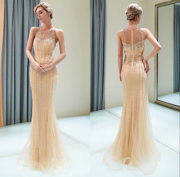 2019 new design elegant golden mermaid evening dresses with beadings illusion back sleeveless floor length prom gowns cps1169, Black;red
2019 new design elegant golden mermaid evening dresses with beadings illusion back sleeveless floor length prom gowns cps1169, Black;red