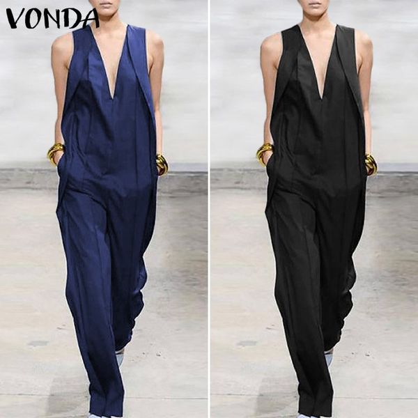 women jumpsuits summer sleeveless rompers vonda 2020 female long playsuits casual overalls plus size loose pants bottoms, Black;white
women jumpsuits summer sleeveless rompers vonda 2020 female long playsuits casual overalls plus size loose pants bottoms, Black;white