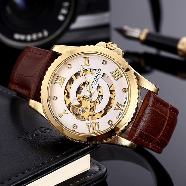 fashion roman scale gold hollow dial men's wrist watch casual brown leather strap waterproof automatic mechanical men's watches, Slivery;brown
fashion roman scale gold hollow dial men's wrist watch casual brown leather strap waterproof automatic mechanical men's watches, Slivery;brown